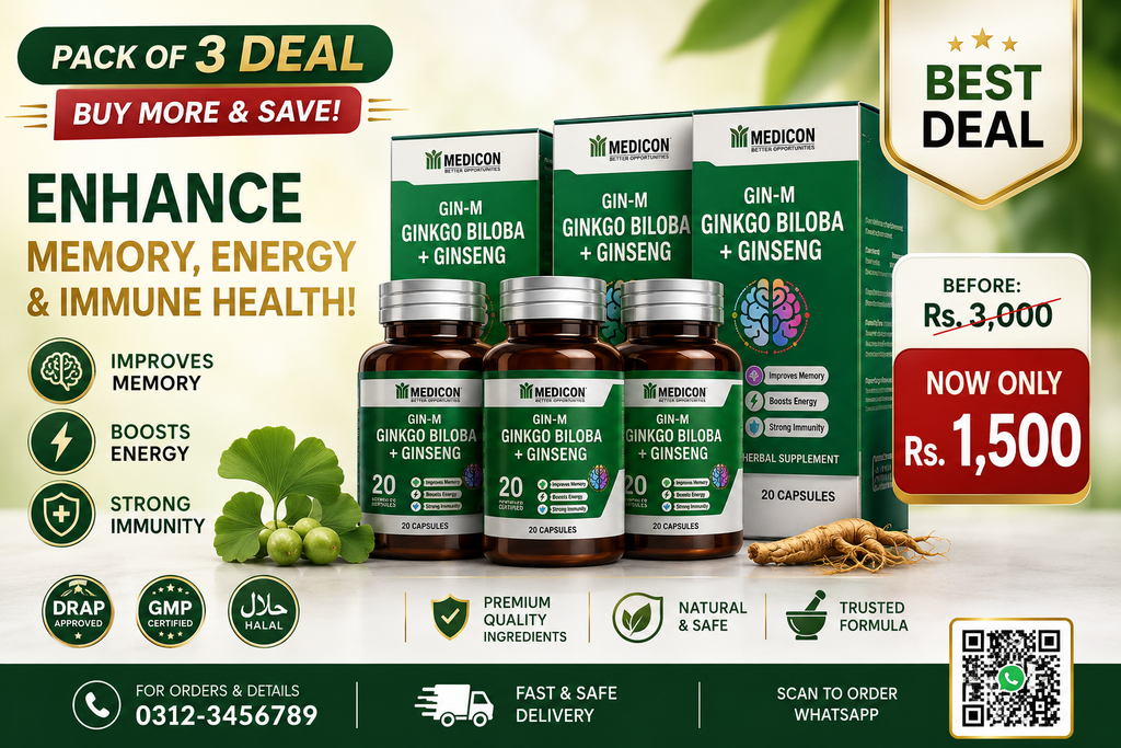 GIN-M (Ginkgo Biloba): Pack of 3 Boost Energy, Strengthen Immunity, and Enhance Memory Naturally 90 Capsules