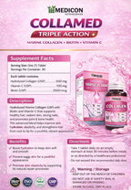 Pack of 3 Collamed Collagen Supplement Marine Collagen + Biotin + Vitamin C for Skin Glow, Hair Growth, & Reduce Wrinkles & Aging 90 Tablets