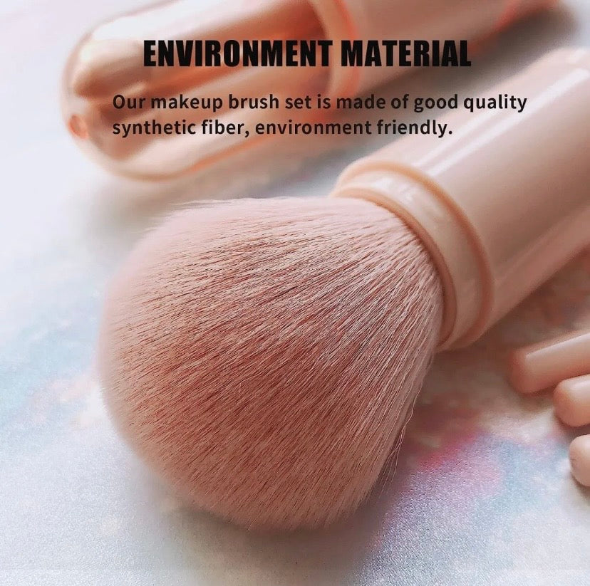 RUKI 4in1 Makeup Brushes Travel Set Retractable Kabuki Brush and 3 Brushes For Eyes With Soft Portable Cosmetic Brushes Set