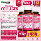 Pack of 3 Collamed Collagen Supplement Marine Collagen + Biotin + Vitamin C for Skin Glow, Hair Growth, & Reduce Wrinkles & Aging 90 Tablets