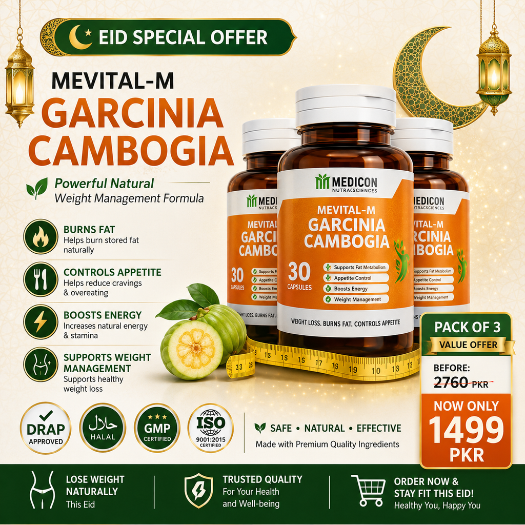 PACK OF 3 Mevital-M Garcinia Cambogia Capsules For (Loss Weight, Burns Fat, Control Appetite) 90 Capsules