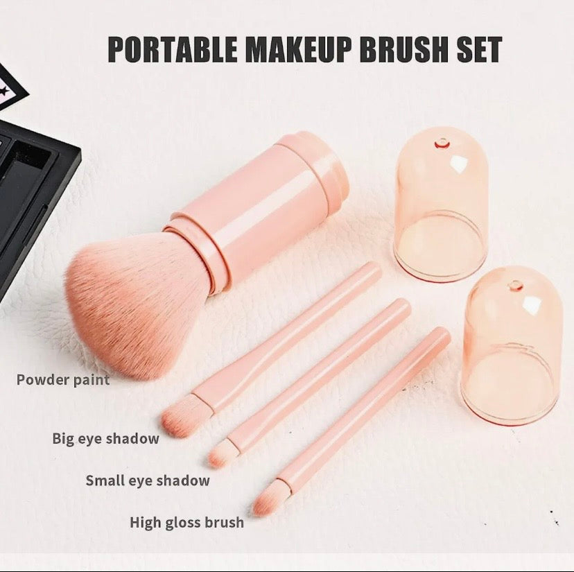 RUKI 4in1 Makeup Brushes Travel Set Retractable Kabuki Brush and 3 Brushes For Eyes With Soft Portable Cosmetic Brushes Set