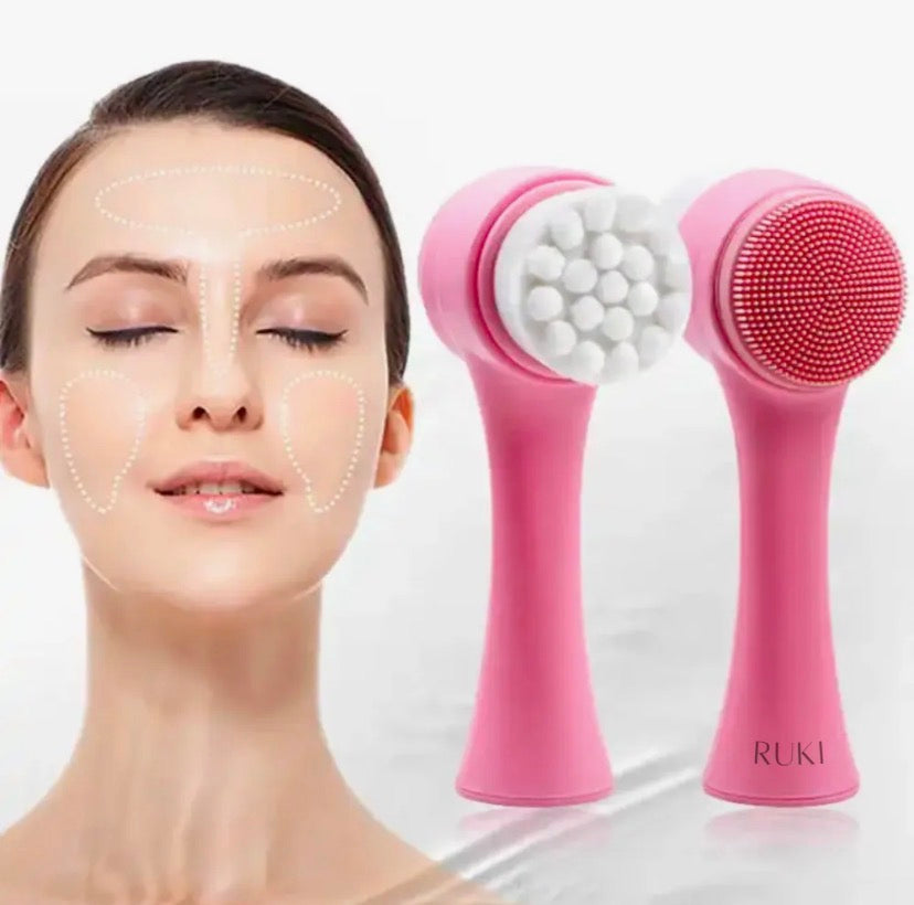 RUKI 3D Face Cleansing Brush Silicone 2 in 1 Facial Cleansing Brush Portable Face Cleanser Massage Tool