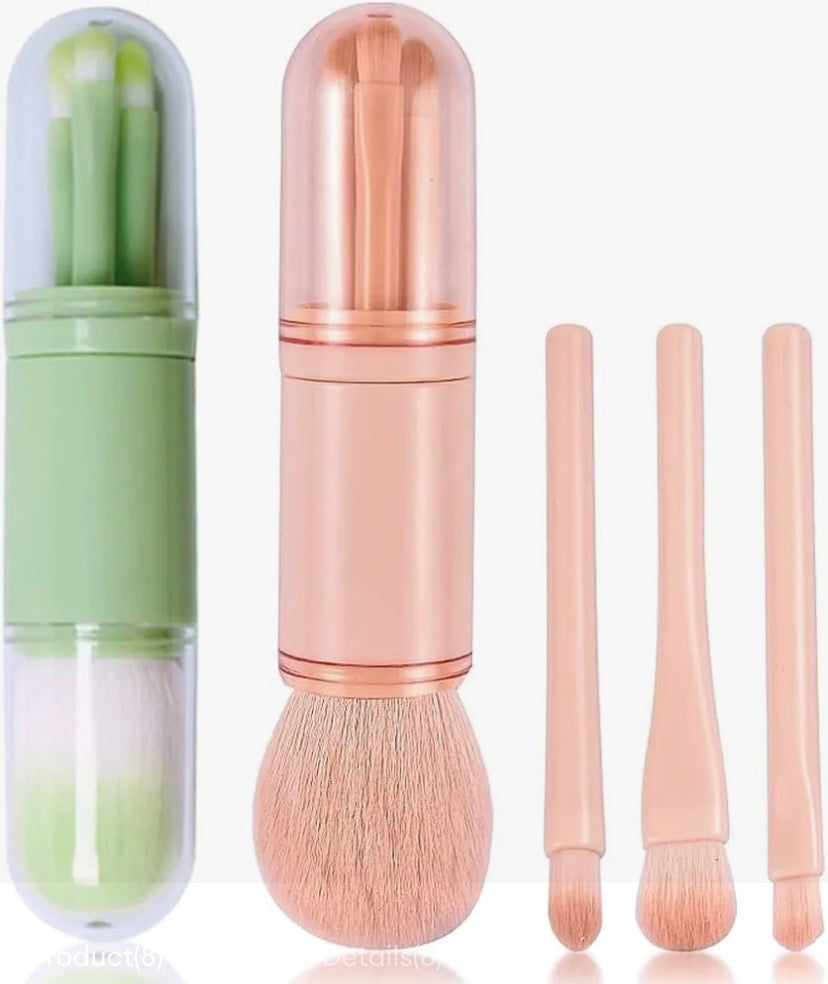 RUKI 4in1 Makeup Brushes Travel Set Retractable Kabuki Brush and 3 Brushes For Eyes With Soft Portable Cosmetic Brushes Set
