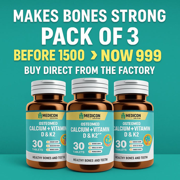 Pack Of 3 "Osteomed" Advanced Calcium Plus Vitamin D3 and K2 Essential Minerals – Comprehensive Bone Health Support for Stronger Bones and Improved Absorption 90Tablets