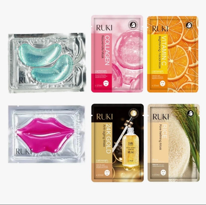 RUKI Pack of 6 PCS Moisturising 4 Face Sheet Mask, 1 Lip Mask and 1 Eyes Mask
