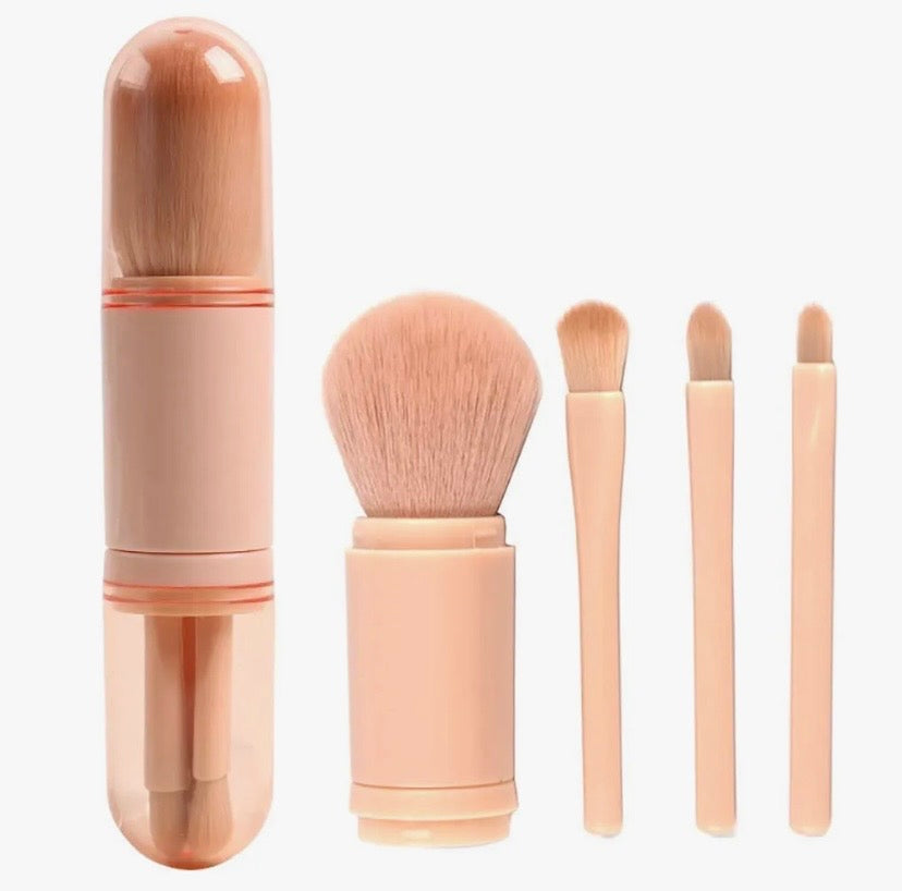 RUKI 4in1 Makeup Brushes Travel Set Retractable Kabuki Brush and 3 Brushes For Eyes With Soft Portable Cosmetic Brushes Set