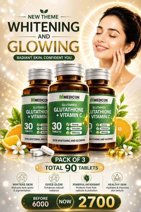 "PACK OF 3 Glutamed Glutathione 250, Vitamin C 100: Advanced Skin Brightening and Glowing Enhancement - 90 Tablets" (3 Months Complete Course)