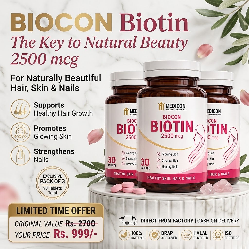 Biotin Pack of 3 Supplement for Hair, Skin & Nails – High Potency, Supports Healthy Growth (2500mcg) 90Tablets  Add to cart
